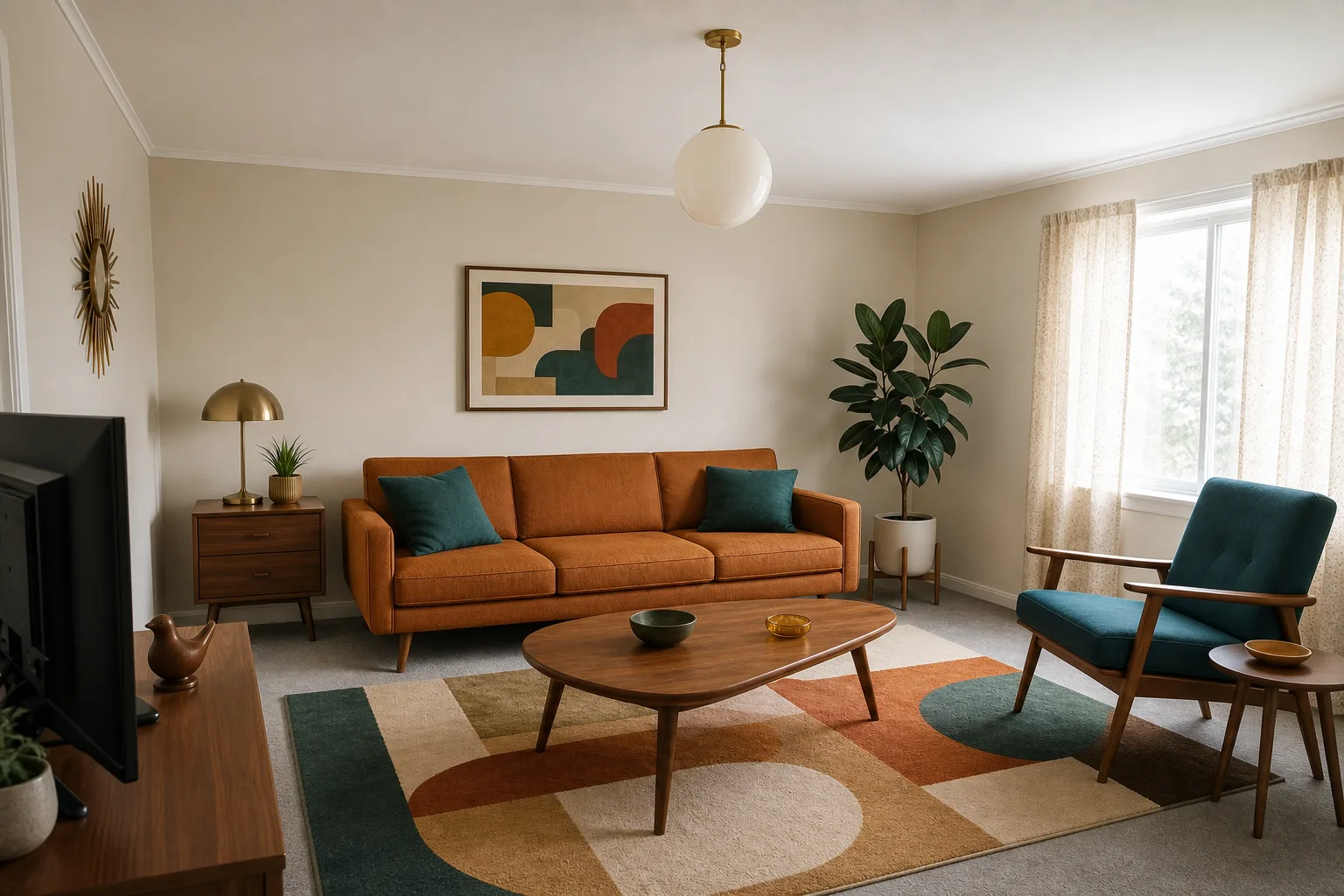 Living room redesigned in Mid-Century