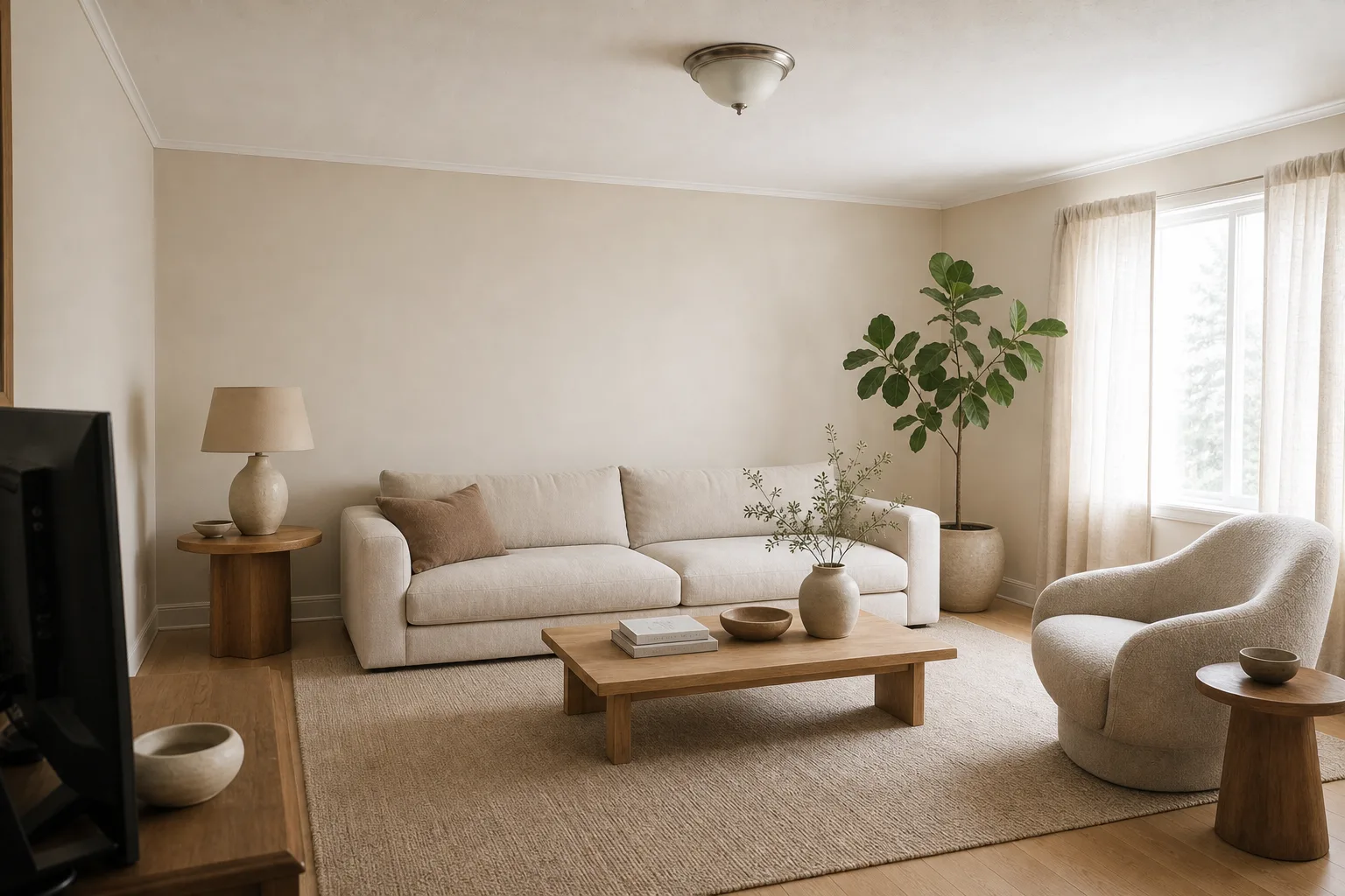 Living room redesigned in Warm Minimal
